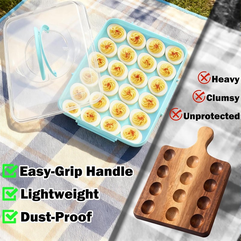 YETESON Deviled Egg Containers with Lid - Reusable Platter 2 Pack 48 Count Storage Tray with Handle for Potlucks, Tea Parties, Party, Thanksgiving, Picnics, Refrigerator, Christmas, Easter, Brunches (Blue) - Image 4